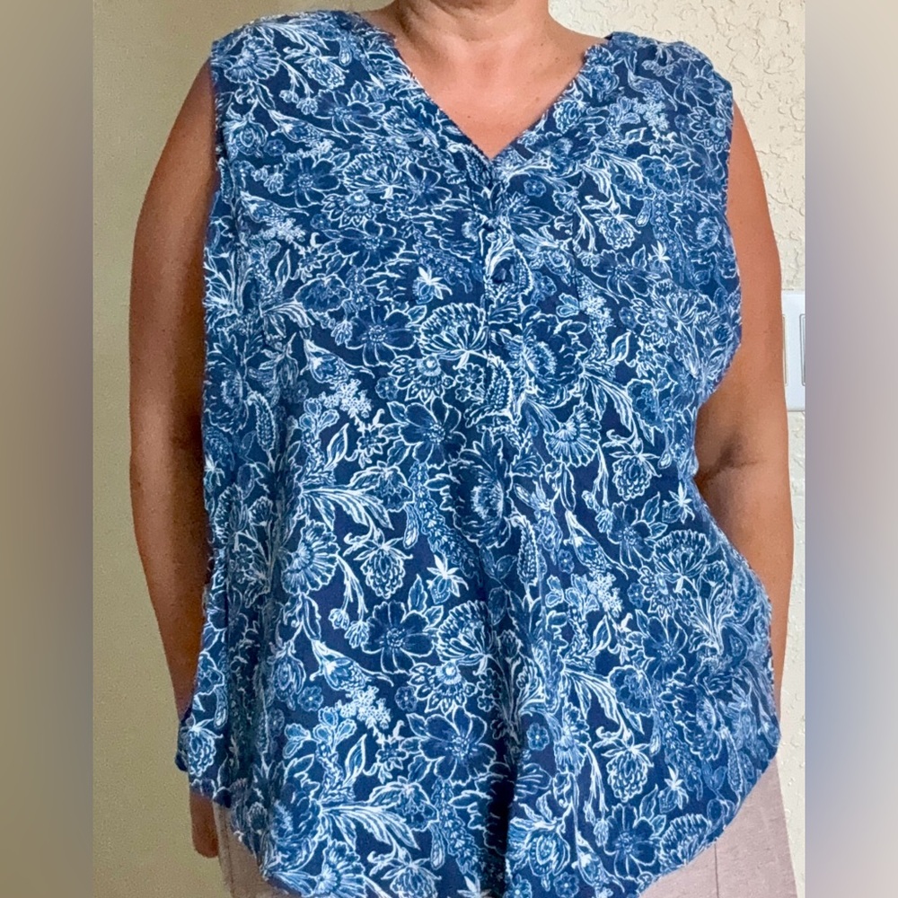 Torrid Navy Floral Sleeveless Blouse